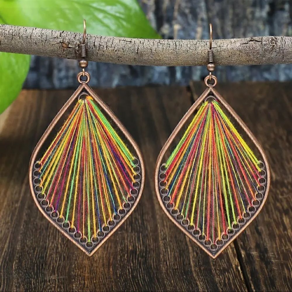 Colorful Threads In Flower Petal Shape Earrings NWT